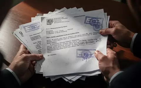 Hände halten verdächtige, behördlich wirkende Mahnschreiben auf einem Schreibtisch. - Foto: über boerse-global.de