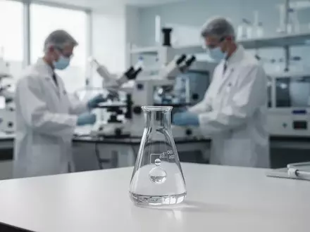 Ein modernes Labor mit wissenschaftlichem Probengefäß im Vordergrund und einem Forscher im unscharfen Hintergrund. - Foto: über boerse-global.de