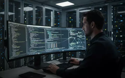 Ein IT-Sicherheitsexperte arbeitet in einem modern beleuchteten Serverraum an der Behebung kritischer Sicherheitslücken. - Foto: über boerse-global.de