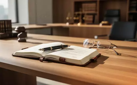 Ein minimalistischer Schreibtisch mit einem Notizbuch und einer Brille in einer modernen Kanzlei für Nachlassfragen. - Foto: über boerse-global.de