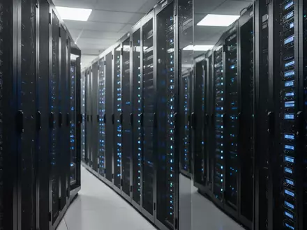 Moderne Serverräume in einem Rechenzentrum in Indien mit blau leuchtenden Server-Racks für lokale Datenverarbeitung. - Foto: über boerse-global.de
