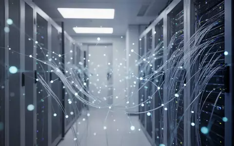 Abstraktes, blau beleuchtetes Rechenzentrum, das Datensicherheit und moderne Verschlüsselungstechnologie symbolisiert. - Foto: über boerse-global.de