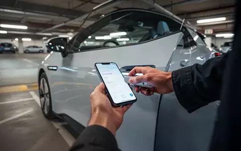 Eine Person hält ein Smartphone an den Türgriff eines modernen Elektroautos von Volkswagen, um es digital zu entriegeln. - Foto: über boerse-global.de