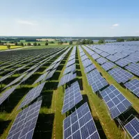 Weitläufiger Solarpark mit zahlreichen Photovoltaik-Modulen in einer grünen Landschaft bei sonnigem Wetter. - Foto: über boerse-global.de