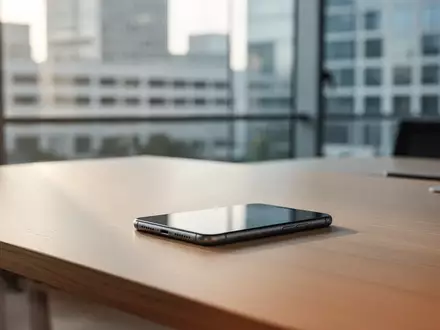 Ein Smartphone auf einem minimalistischen Holztisch in einem modernen Büro bei natürlichem Licht. - Foto: über boerse-global.de