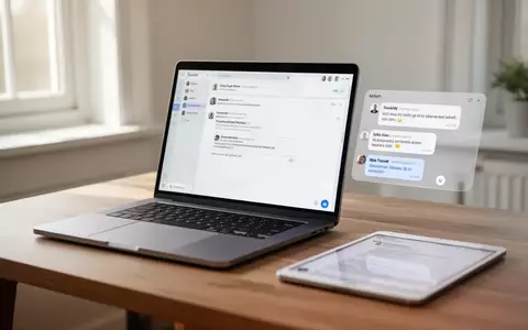 Ein moderner Arbeitsplatz mit einem Laptop und einem iPad, auf deren Bildschirmen ein E-Mail-Programm mit einem schwebenden Chatfenster zu sehen ist. - Foto: über boerse-global.de