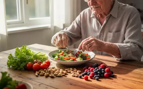 Eine ältere Person bereitet in einer hellen Küche eine gesunde Mahlzeit mit frischen Lebensmitteln zu. - Foto: über boerse-global.de