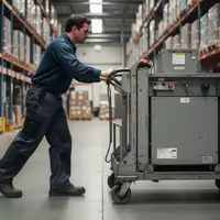 Ein Logistikmitarbeiter schiebt einen schweren Transportwagen in einem Lagerhaus zur ergonomischen Arbeitsplatzanalyse. - Foto: über boerse-global.de