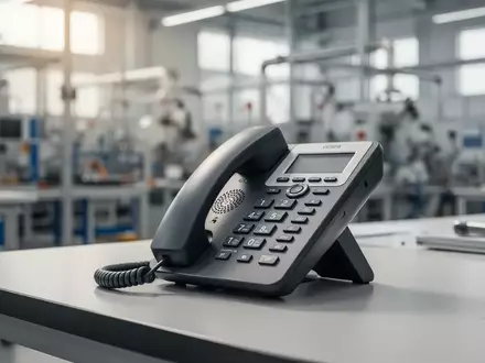 Ein modernes DECT-Handset auf einer Werkbank in einer hellen Industrieumgebung als Symbol für Arbeitssicherheit. - Foto: über boerse-global.de