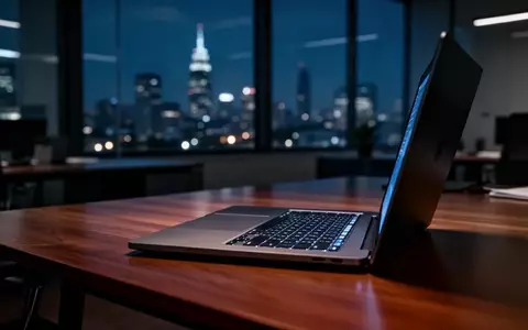 Ein beleuchteter Laptop in einem dunklen, modernen Büro, der einen unbefugten Zugriff auf Unternehmensdaten symbolisiert. - Foto: über boerse-global.de