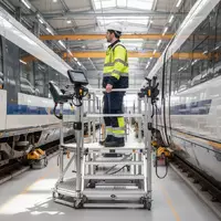 Ein Techniker arbeitet auf einer mobilen Wartungsplattform an einem Schienenfahrzeug in einer modernen Werkstatt. - Foto: über boerse-global.de