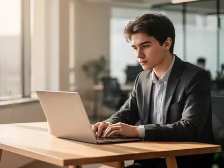 Ein junger Berufstätiger sitzt in einem modernen Büro vor einem Laptop und blickt nachdenklich auf den Bildschirm. - Foto: über boerse-global.de