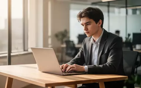 Ein junger Berufstätiger sitzt in einem modernen Büro vor einem Laptop und blickt nachdenklich auf den Bildschirm. - Foto: über boerse-global.de