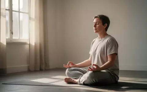 Eine Person sitzt in einer ruhigen, hellen Umgebung in einer entspannten Haltung während einer Achtsamkeitsmeditation. - Foto: über boerse-global.de