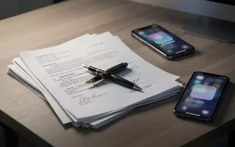Ein Schreibtisch mit offiziellen Dokumenten und einem Smartphone, das eine Benachrichtigung anzeigt, in einem Büro. - Foto: über boerse-global.de