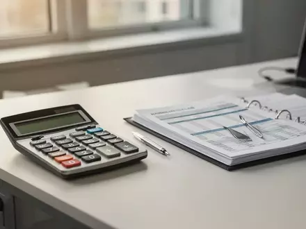Ein moderner Schreibtisch mit Taschenrechner und Unterlagen zur privaten Vermögensbildung bei natürlichem Tageslicht. - Foto: über boerse-global.de