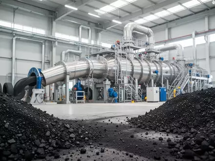 Moderne Industrieanlage für Reifenrecycling mit technologischen Anlagen und Gummigranulat im Vordergrund. - Foto: über boerse-global.de