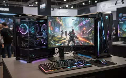 Ein moderner Gaming-PC-Aufbau am GIGABYTE AORUS Messestand auf der Gamescom mit beleuchteter Hardware und OLED-Monitor. - Foto: über boerse-global.de