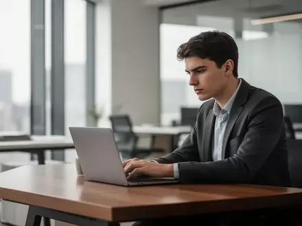 Ein junger Berufstätiger arbeitet konzentriert an einem Laptop in einem modernen, hellen Büro. - Foto: über boerse-global.de
