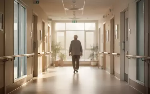 Ein heller, moderner Flur in einer Pflegeeinrichtung mit einfallendem Tageslicht und der schemenhaften Silhouette einer Person. - Foto: über boerse-global.de