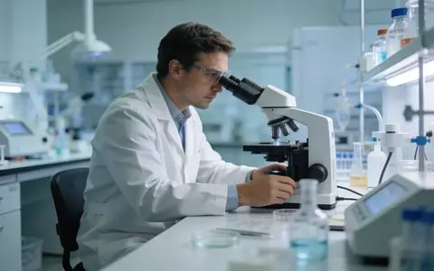 Wissenschaftler bei der Arbeit an einem Mikroskop in einem modernen Labor. - Foto: über boerse-global.de