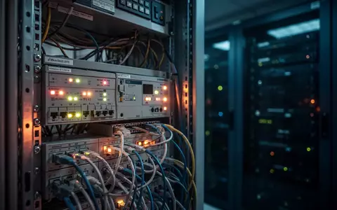 Industrielle Steuerungstechnik in einem dunklen Kontrollraum mit leuchtenden Status-LEDs und Netzwerkkabeln. - Foto: über boerse-global.de