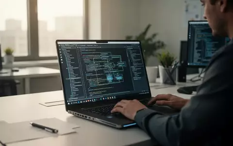 Ein IT-Administrator arbeitet an einem modernen Laptop in einem hellen Büro, wobei der Fokus auf der Systemarbeit liegt. - Foto: über boerse-global.de