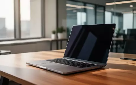 Ein moderner Büroarbeitsplatz mit einem geöffneten Laptop auf einem Schreibtisch in einer professionellen Arbeitsumgebung. - Foto: über boerse-global.de
