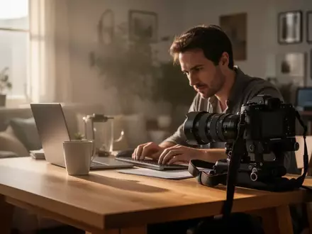 Eine Person arbeitet konzentriert an einem Schreibtisch in einem hellen Homeoffice bei natürlichem Morgenlicht. - Foto: über boerse-global.de