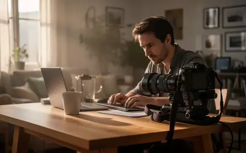 Eine Person arbeitet konzentriert an einem Schreibtisch in einem hellen Homeoffice bei natürlichem Morgenlicht. - Foto: über boerse-global.de