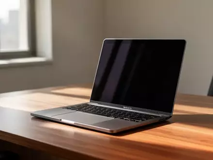 Ein moderner Arbeitsplatz mit einem MacBook Pro auf einem Schreibtisch bei natürlichem Tageslicht. - Foto: über boerse-global.de