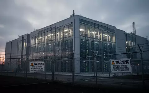 Ein modernes Rechenzentrum in der Dämmerung mit sichtbaren Serverräumen hinter Glasfassaden in einer Industrieumgebung. - Foto: über boerse-global.de