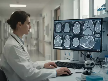 Eine medizinische Fachkraft arbeitet in einem modernen Labor an der Analyse komplexer Daten für KI-Systeme im Gesundheitswesen. - Foto: über boerse-global.de