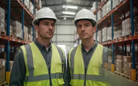Sicherheitsbeauftragter in einem modernen Logistiklager mit Sicherheitsweste und Schutzhelm. - Foto: über boerse-global.de