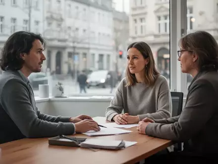 Ein Sozialarbeiter im Gespräch mit einem Klienten in einem hellen Büro in Wiesbaden. - Foto: über boerse-global.de