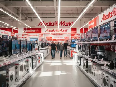 Ein modern eingerichteter MediaMarkt-Verkaufsraum mit Elektronikprodukten in den Regalen. - Foto: über boerse-global.de