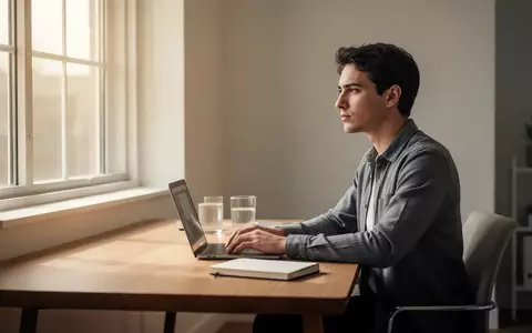 Eine Person macht eine bewusste Pause an einem minimalistischen Schreibtisch in einem hellen Büro. - Foto: über boerse-global.de