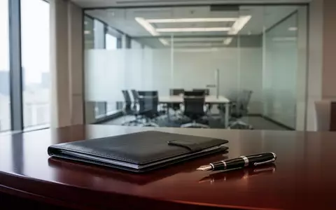 Ein eleganter Konferenztisch in einem modernen Büro mit einer Ledermappe und einem Füllfederhalter. - Foto: über boerse-global.de