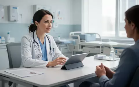 Ein medizinischer Fachangestellter führt in einem modernen, hellen Behandlungszimmer ein Gespräch mit einem Patienten. - Foto: über boerse-global.de