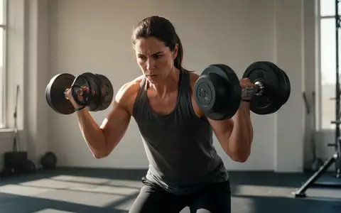 Eine Person beim konzentrierten Krafttraining mit Hanteln in einem hellen, minimalistischen Fitnessstudio. - Foto: über boerse-global.de