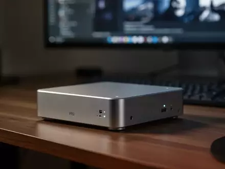 Ein silberner Mini-PC steht auf einem Schreibtisch in einem modernen Büro. - Foto: über boerse-global.de