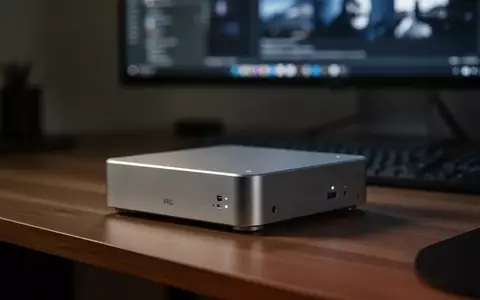 Ein silberner Mini-PC steht auf einem Schreibtisch in einem modernen Büro. - Foto: über boerse-global.de