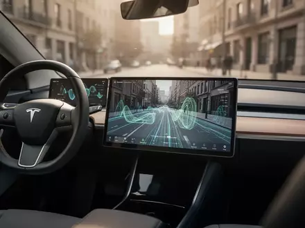 Ein modernes Elektrofahrzeug-Interieur mit digitalem Armaturenbrett und Sensor-Visualisierungen für autonomes Fahren. - Foto: über boerse-global.de