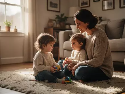 Ein Elternteil und ein Kind sitzen in einem hellen, gemütlichen Wohnzimmer zusammen und wirken entspannt und verbunden. - Foto: über boerse-global.de