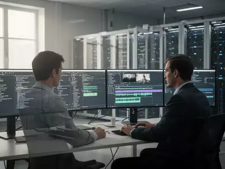 Ein Archivmitarbeiter arbeitet an einer digitalen Workstation in einem modernen Archivzentrum zur Sicherung digitaler Medien. - Foto: über boerse-global.de
