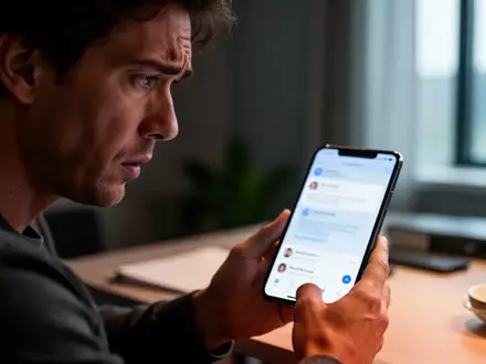 Eine Person betrachtet besorgt ihr Smartphone in einem modern eingerichteten Büro bei natürlichem Licht. - Foto: über boerse-global.de