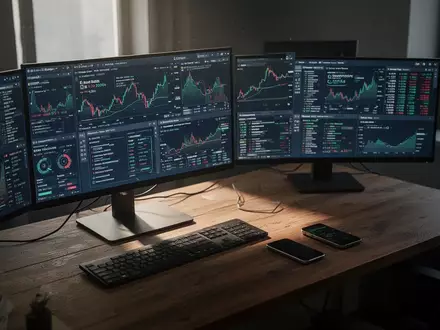 Ein moderner, professioneller Arbeitsplatz mit Monitoren und technischer Ausstattung in einem Büro. - Foto: über boerse-global.de