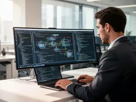 IT-Spezialist arbeitet in einem modernen Büro an der Konfiguration von Systemarchitekturen und Benutzerverwaltungen. - Foto: über boerse-global.de