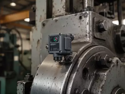 Ein robuster Industriesensor, der an einer schweren Fertigungsmaschine zur vorausschauenden Wartung montiert ist. - Foto: über boerse-global.de