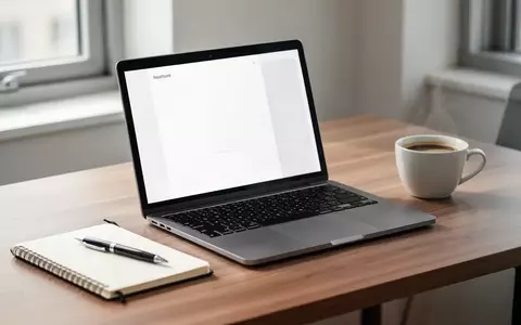 Ein moderner, aufgeräumter Arbeitsplatz mit einem Laptop, Notizbuch und Stift auf einem Holztisch bei natürlichem Licht. - Foto: über boerse-global.de